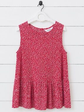 Addition Elle Red Floral Sleeveless Peplum Top